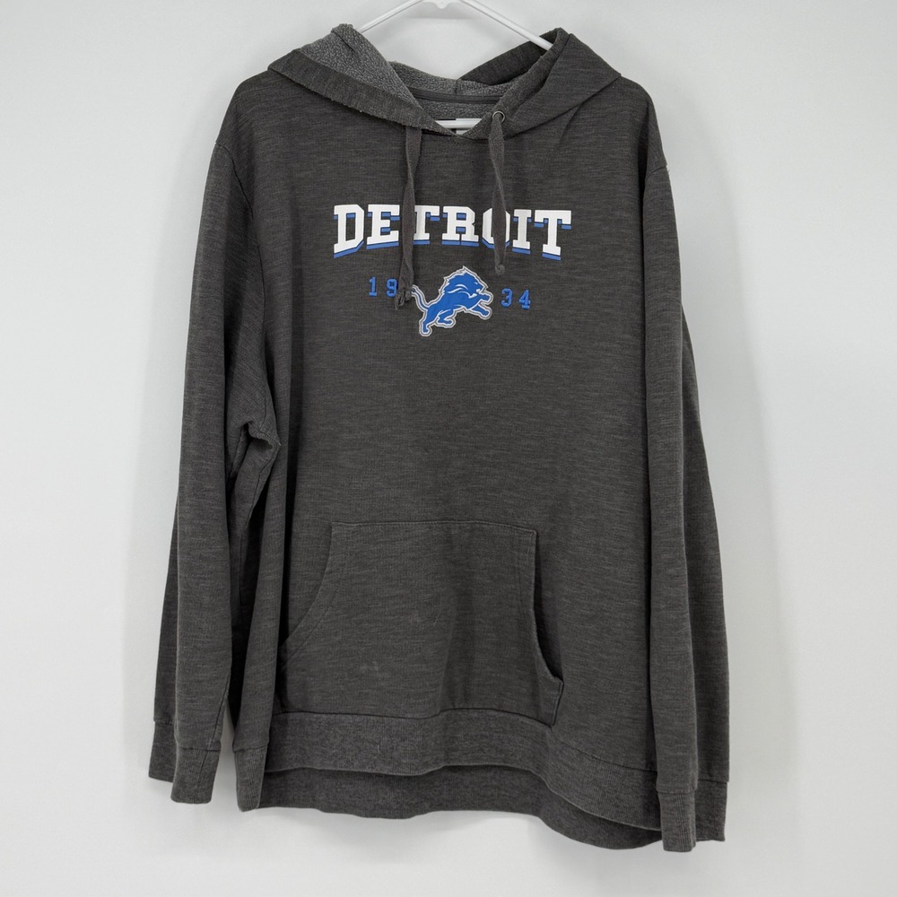 NFL Team Apparel Detroit Lions Hoodie Mens‎ 3XL Charcoal Grey Graphic Sweatshirt